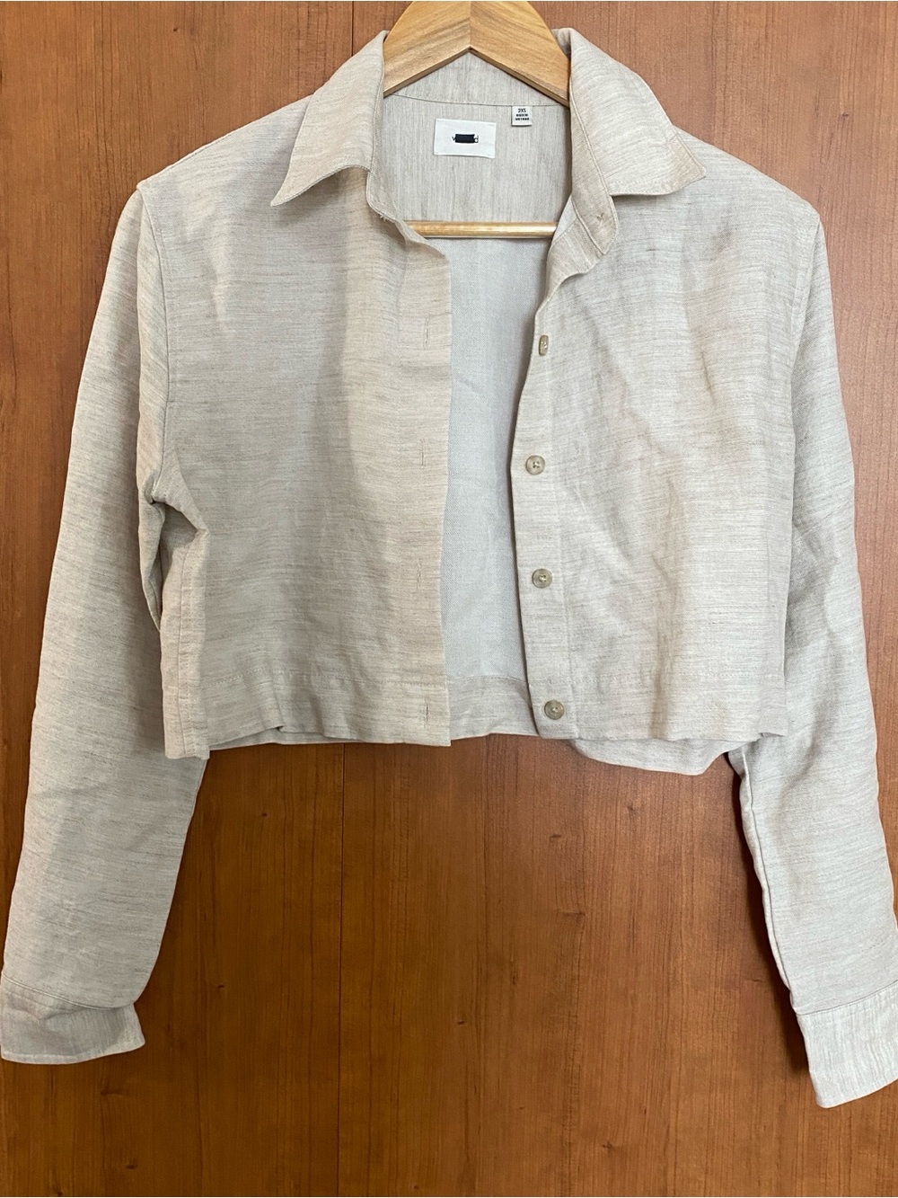 Aritzia Cropped Button-Front Linen Blend Shirt Jacket - Cream
